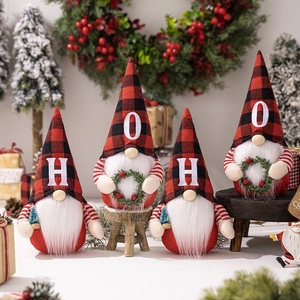 Set di bambole di peluche gnomo di Natale rosso nero a quadretti decorazioni per la tavola
