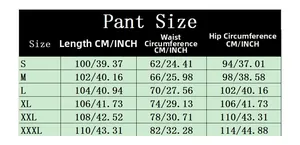 Detailed size chart for classic sweatpants showing length, waist and hip measurements