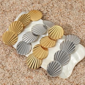 Stainless Steel Dangle Earrings Textured Fan Shell Shape Long Geometric Drop Elegant Jewelry For Women