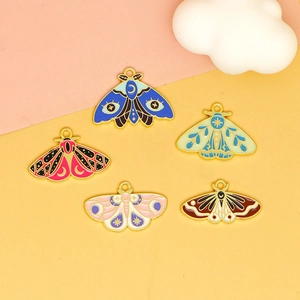 Enamel butterfly pendants with gold plating and celestial patterns for DIY jewelry