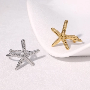 Starfish Open Ring Stainless Steel 18K Gold Plated Adjustable Sea Creature Minimalist Beach Jewelry For Women