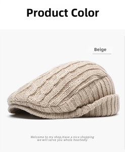 Detailed view of beige cable-knit texture and thick thermal lining on winter peak cap