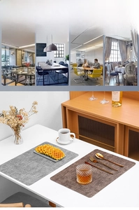Close-up of heat-resistant grey and brown woven texture table mats for dining setup