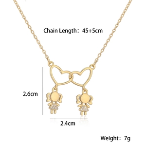 Detailed size guide of gold 18K plated necklace with girl pendants and zircon inlay