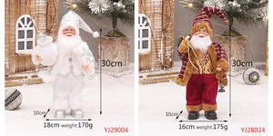 Détail de figurines de Père Noël de 30cm en tenues festives argent-blanc et rouge-or