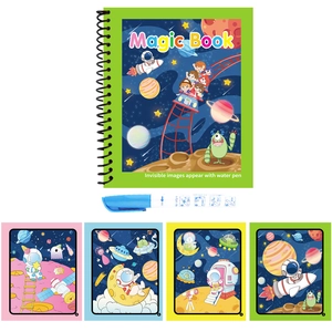 Children's magic water coloring book with pen showing invisible images appearing on pages