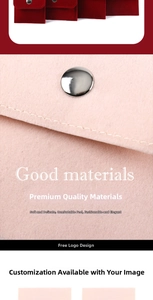 Detail of soft velvet jewelry pouch with metal snap button and premium stitching