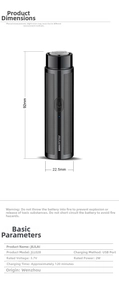 Detailed size specifications of portable black electric shaver measuring 92mm by 22.5mm