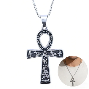 Collier Pendentif Croix Ankh Égyptienne Vintage Acier Inoxydable Hiéroglyphes Mythologie Style Punk Bijoux Pour Hommes Femmes