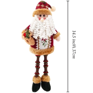 Plush Santa Claus Christmas doll with beaded legs and red knit hat standing 14.5 inch tall