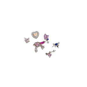 Elegant silver heart and butterfly stud earring set with iridescent stones and zircons