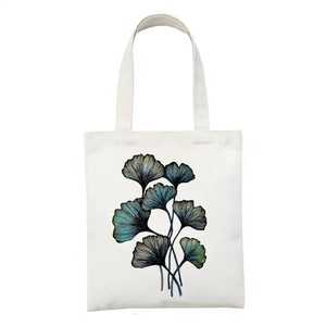 Weiße Canvas-Einkaufstasche mit künstlerischer blau-grüner Ginkgo-Blatt-Illustration