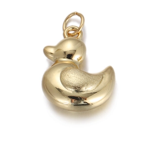 Detailed view of a golden duck charm with polished body and textured wings for DIY jewelry