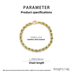 Détail du bracelet chaîne en acier inoxydable doré de 6 mm avec ses dimensions