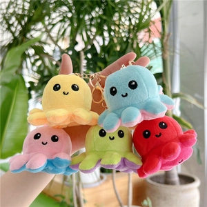 Set of 5 colorful plush octopus keychains in yellow, blue, pink, green, and red hues