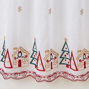 Rideau de Noël avec broderies festives de maison en pain d'épices et de flocons