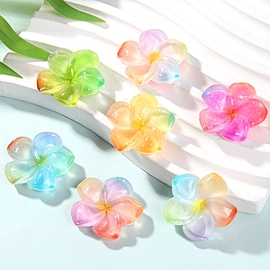 Colorful gradient resin plumeria flower charms with glitter for DIY hair clip crafts