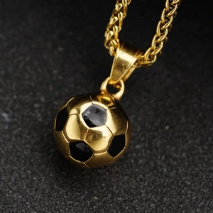 3D soccer pendant necklace in gold finish stainless steel for hip hop street fashion