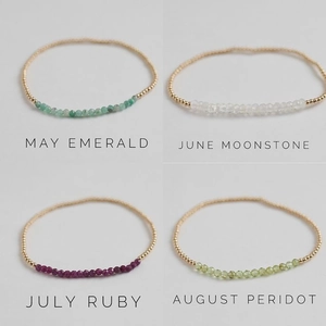 Handmade layered natural stone bracelets with Emerald Moonstone Ruby and Peridot beads