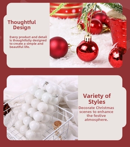 Detail of red and white 4cm Christmas balls with matte and glossy textures on branches