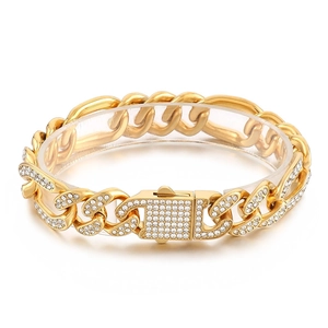 16mm vergoldetes Gliederkettenarmband mit Zirkonia-Besatz im trendigen Hip-Hop-Stil