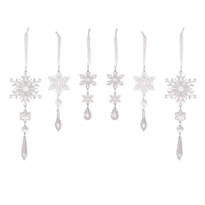 Set of 6 clear acrylic Christmas snowflake ornaments for holiday tree decoration