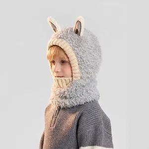 Cagoule d'hiver pour enfants avec oreilles mignonnes en peluche grise et beige
