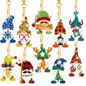 DIY 5D diamond painting Christmas gnome keychains set with colorful rhinestones