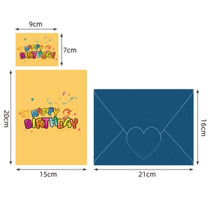 3D Birthday card set with yellow happy birthday design and blue heart-seal envelope