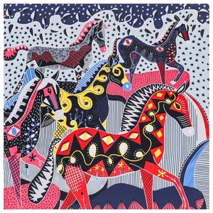 Elegant 130cm color-block plaid horse print twill square shawl wrap for women