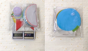 Detailed view of colorful birthday party decor set showing weight of 192g and package size