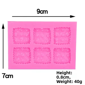 Pink silicone cookie mold dimensions 9x7x0.8cm with six cavities for fondant cake DIY