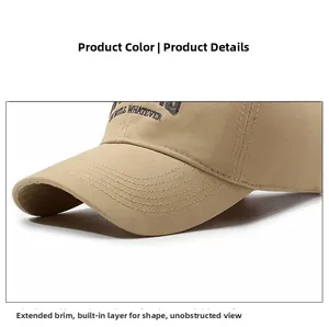 Macro shot of khaki baseball cap featuring precision stitching and letter embroidery details