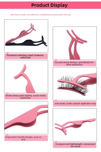 Detail view of the curved tip and non-slip handle on stainless steel eyelash tweezers