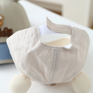 Back view of cute beige teddy bear toddler baseball cap with adjustable velcro strap
