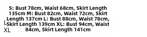 Detailed size chart for off-shoulder maternity tulle dress including S to XL measurements