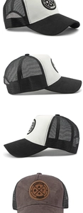 Detail der atmungsaktiven Mesh-Einsätze und 'ENJOY LIFE' Patch auf Trucker Caps