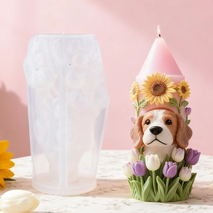 Lifelike Dog Silicone Mold Sunflower Tulip Flower DIY Handmade Aroma Candle Plaster Resin Casting Craft Tool Home Decor