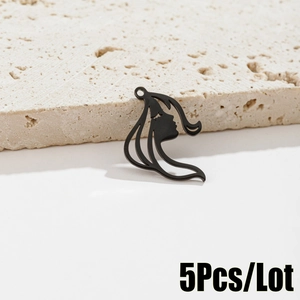 Detailed view of 5pcs black stainless steel female face charms for DIY jewelry making