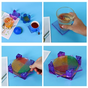 DIY flower square resin coaster silicone mold set with holder for casting crafts