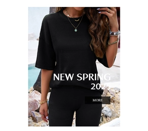 Close-up of black knit two-piece set with fine grid texture for women Spring 2025