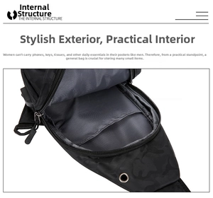 Innenstruktur der Camouflage-Brusttasche mit Hauptfach und praktischer Aufbewahrungstasche