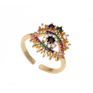 Bague ajustable œil de protection avec zircons colorés plaquée or 18 carats