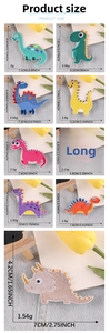Detailed size chart for various cute cartoon dinosaur embroidered iron-on patches