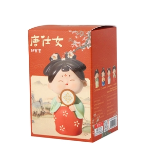 Traditional Tang Dynasty style lady figurine gift box with festive red packaging design