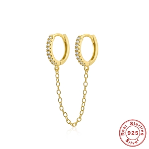 925 sterling silver gold fringe chain earrings with sparkling cubic zirconia accents