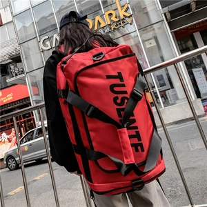 Large red Oxford cloth backpack for travel with durable straps and TUSLNTE logo