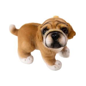 Realistic Pug stuffed animal plush toy with lifelike facial wrinkles and soft brown fur