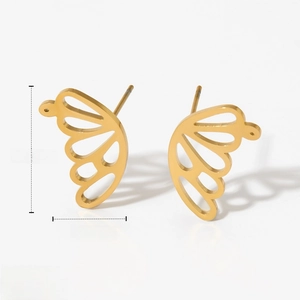 Detailed view of hollow butterfly earrings in gold stainless steel with dimensions