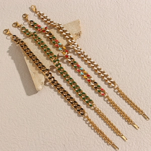 Gold Cuban chain bracelets with colorful enamel drip oil finish on textured background